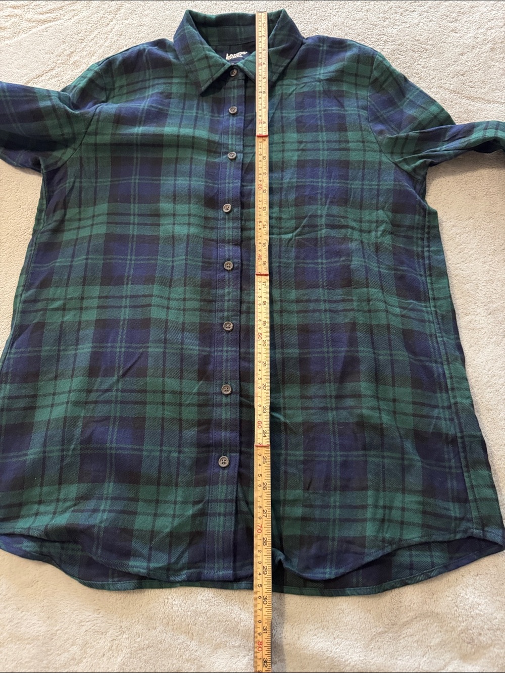 Lands' End Women's Medium Green Blue Plaid 100% Cotton Shirt - Picture 5 of 7